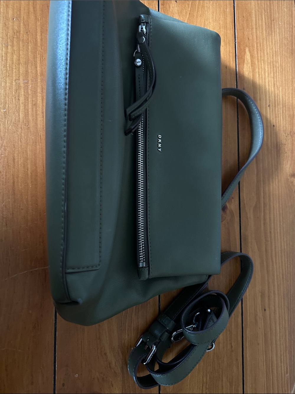 DKNY Olive Green Leather-Look Messenger Bag